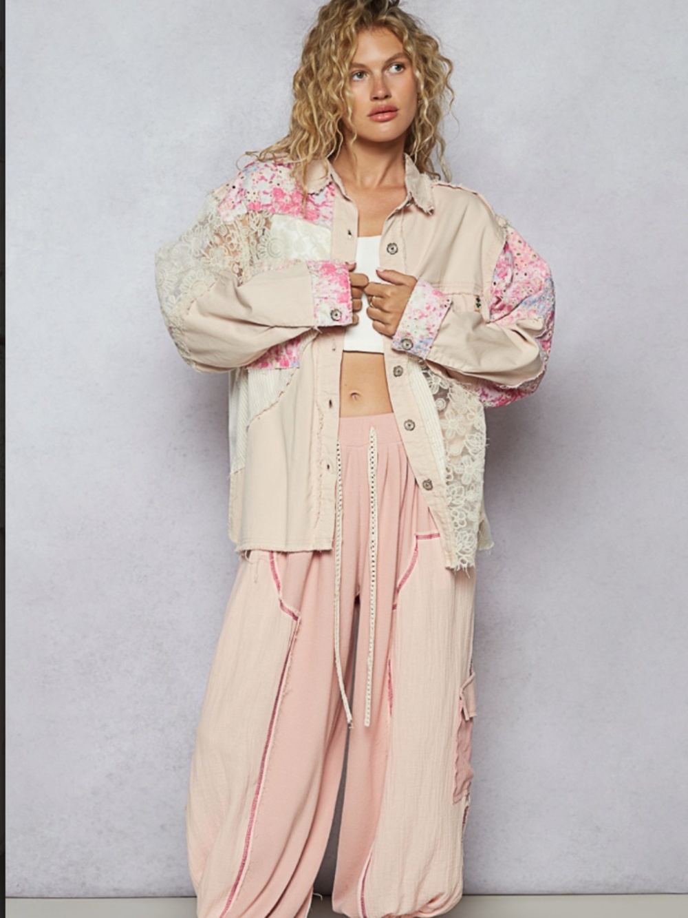 🎉 POL “ ANGIE ” POL TWILL JACKET SHACKET WITH CROCHET DETAIL - Picture 5 of 5